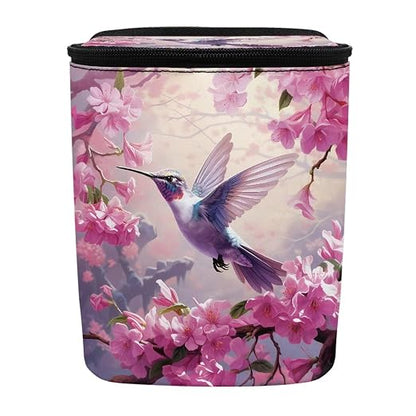 BIGCARJOB Hummingbird Flower Car Trash Bags Hanging Headrest Car Trash Bin for Back Seat,Pink Flower Bird Print Multi-Use Storage Organizer Car Garbage Can,Universal Fit