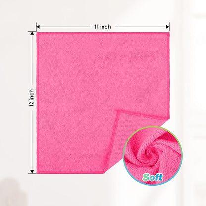 HOMEXCEL Pink Microfiber Cleaning Cloth, 24 Pack Absorbent Cleaning Rags, Lint-Free, Streak-Free Cleaning Towels for Car Kitchen House, 12"X11"