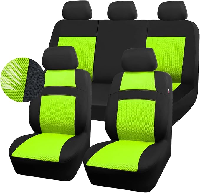 CAR PASS Seat Cover Full Sets, 3D Air Mesh Car Seat Cover with 5mm Composite Sponge Inside,Airbag Compatible Universal Fit for SUV,Vans,sedans, Trucks, Automotive Interior Covers(Lime Green)