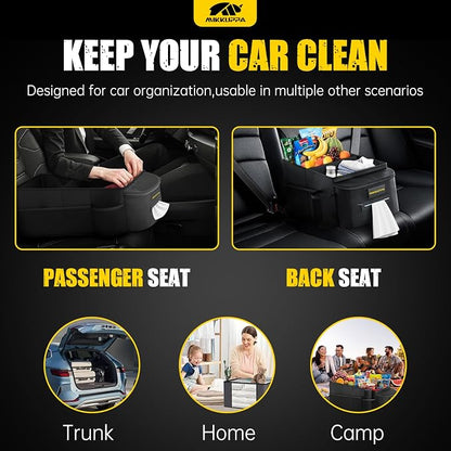 MIKKUPPA Car Seat Organizer - Front Passenger & Backseat Organizer with Tissue Box & Cup Holder, Car Seat Storage Box with Mesh Pockets, Road Trip Essentials for Kids
