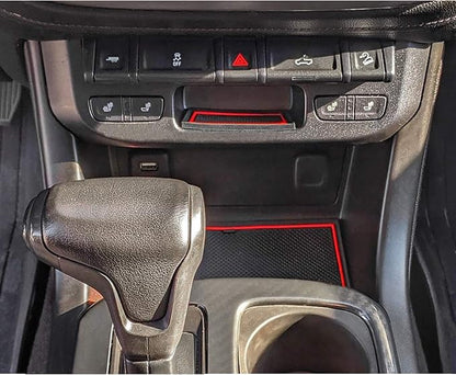 JDMCAR Compatible with Chevy Colorado/GMC Canyon Accessories 2015-2022 Premium Cup Holder, Console, and Door Pocket Inserts Kit (Crew Cab, Red Trim)-26PC Set