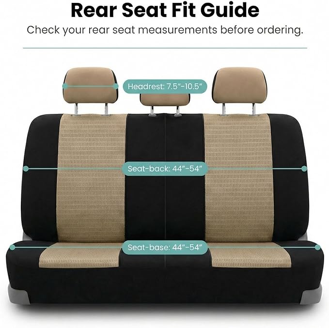 FH Group Automotive Seat Cover Trendy Elegance for Back Seat Begie Car Interior Accessories for SUV, Sedan & Van Universal Fit Combo Rear Seat Cover Split Bench Car Seat Protector for Dogs and Kids