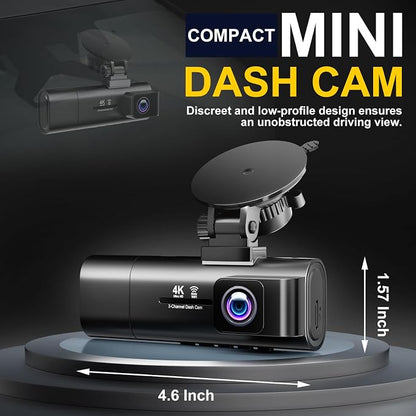 4K Dash Cam Front and Rear Inside,3.16" IPS,3 Channel Dash Cam for Car with 5G WiFi,Free 64GB Card,170° Wide Angle,Loop Recording,G-Sensor,WDR,Night Vision,Time-Lapse,24H Parking Monitor