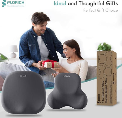 FLORICH Car Seat Cushion and Lumbar Support Pillow for Office Chair Car, Ergonomic Memory Foam, Relieves Back Sciatica Pain, Pressure-Relieving Back Support for Car, Office Chair & Wheelchair – Gray