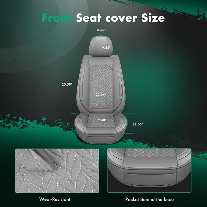 SCITOO 2PCS Car Seat Covers, Waterproof Front Seat Covers Automotive Seat Covers Vehicle Seat Covers Car Seat Protector Seat Cover Set for Cars SUV Pick-up Truck Sedan (2PCS Front, Gray)