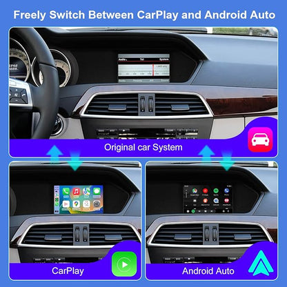 Wireless Carplay Android Auto Adapter for Mercedes Benz NTG4.5/4.7 C Class W204 2011-2013 Year, Carplay Wireless Decoder Retrofit Kit Support YouTube, Mirrorlink, Reverse Camera