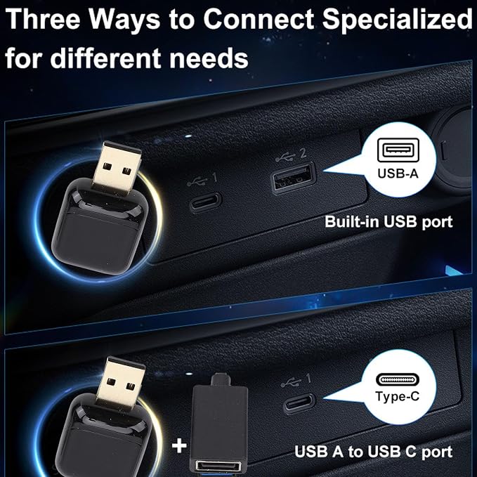Convert Wired to Wireless Adapter with Retains All Functions, Plug and Play for and Android Auto, Black