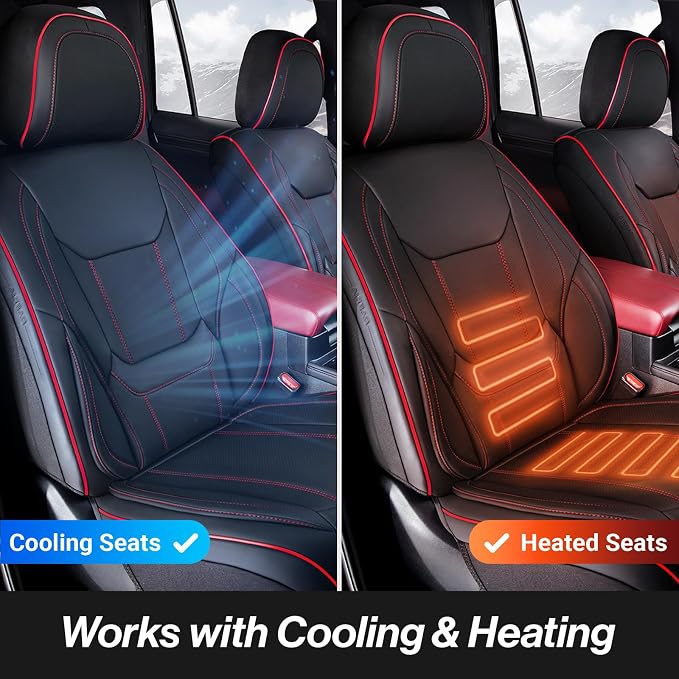 Coverland Custom SUV Car Seat Covers Front Seats for [2019-2026 BMW X5] - Protector Car Seat Cover Water Resistant Leather Memory Form Back Support Seat Cushion [Front - Black with Red Stitching]