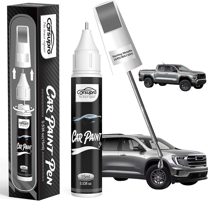 Sterling Metallic(GXD/WA130H) for GMC Touch Up Paint Pen, 2 in 1 Car Scratch Remover with Pen Tip and Brush, Precise Color Match for Car Paint Scratch Repair, Quickly and Easily Fix Chips and Nicks