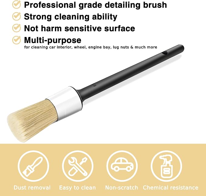 HMPLL 10pcs Car Detailing Kit, Premium Detailing Brush Set Includes 5 Soft Car Detailing Brushes, 3 Wire Brush, 2 Air Vent Brush for Cleaning Car Interior and Exterior Detailing, White