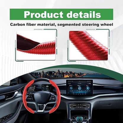 2pcs Carbon Fiber Anti-Skid Steering Wheel Cover, Anti-Skid Steering Wheel Cover/Segmented Steering Wheel Protector/Car Interior Accessories for Men/Women - Durable(Red)