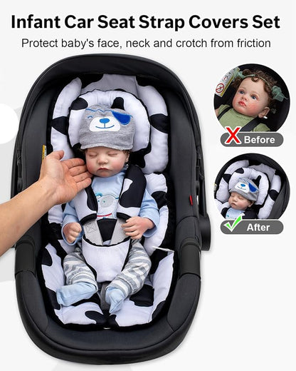 Infant Car Seat Insert with Extra Headrest for Preemie to Toddler, Adjustable Baby Car Seat Head Support with Shoulder Pads, Breathable Air Mesh & Mink Dot Newborn Carseat Insert