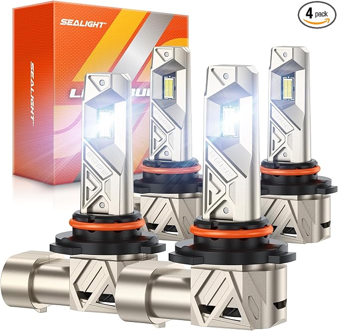 SEALIGHT 9005 9006 Bulbs Combo, 96000LM 1000% Bright S6 Pro 9005 9006 Bulb with 32Lighting Chips, 80,000hrs+ Lifespan, HB3 HB4 RV Light Bulbs 6500K White, 1:1 Size Plug and Play, Pack of 4