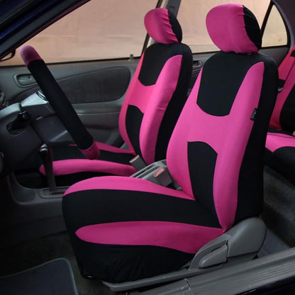 FH Group Stylish Full Set Car Set Covers Front Set and Rear Split Function, Airbag Compatible – Universal Fit for Cars Trucks & SUVs (Pink/Black)