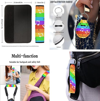 10 Pcs Rainbow Flag Music Note Car Seat Covers, Colorful Stripe Cars Accessories Steering Wheel Cover & Seat Belt Pads, LGBT Gay Pride Keyring Coaster