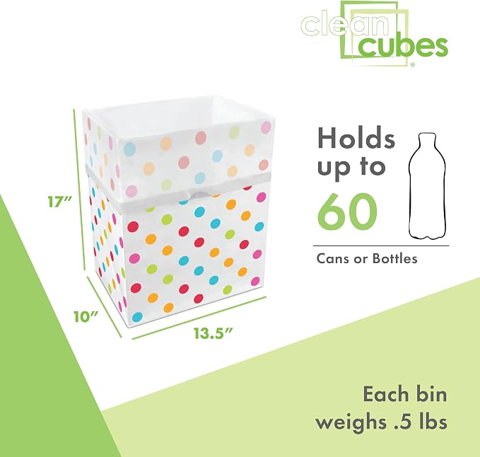 Clean Cubes 13 Gallon Disposable Pop-Up Trash Cans (6-Pack) with Fitted Bags – Foldable Garbage & Recycling Bins for Parties, Events & Kitchen (Polka Dot, 17" H x 13.5" W x 10" D)