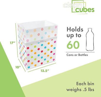 Clean Cubes 13 Gallon Disposable Pop-Up Trash Cans (6-Pack) with Fitted Bags – Foldable Garbage & Recycling Bins for Parties, Events & Kitchen (Polka Dot, 17" H x 13.5" W x 10" D)