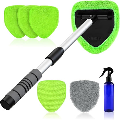 XINDELL 24-inch Windshield Cleaner Tool – Upgrade Large Head Car Interior&Exterior Window Cleaning Kit with Extendable Handle & 4 Microfiber Pads, Auto Wiper Brush for Car, Trucks, SUVs, RVs & Home