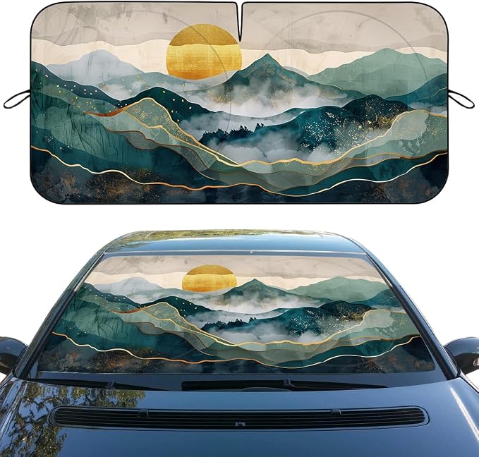 Argan Sun Car Windshield Sun Shade Mountain Land Heatshield Front Window Car Sun Shade Windshield Blocks UV Rays Sun Visor Protector for Car Sedan Truck SUV Accessories 59x31.5 Inch