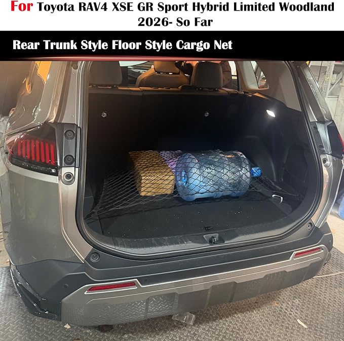 Rear Trunk Organizer Cargo Net Suitable for 2026 Toyota RAV4 Hybrid LE Limited SE Woodland Edition XLE Premium XSE Plug-ln GRSport Rear Trunk Mesh Cargo Storage Net Bag