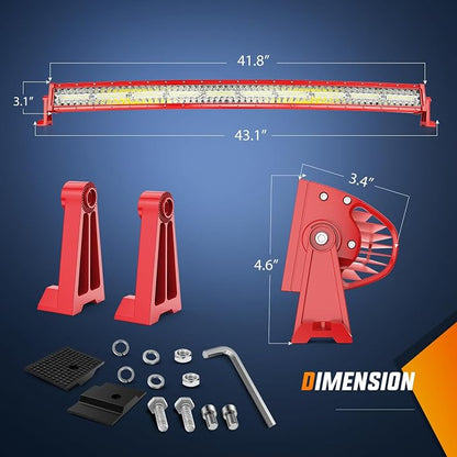 Nilight LED Light Bar 42 Inch Triple Row Spot Flood Combo Lights Red Shell with Wiring Harness Kit for Fog Driving Work Lighting on Off-Road Truck Tractor SUV ATV UTV Boat