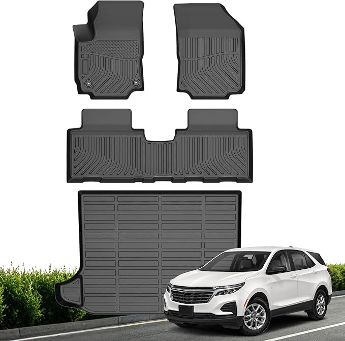 Floor Mats & Cargo Liner for Chevy Equinox 2024 2023 2022 2021 2020 2019 2018, for GMC Terrain Floor Mats 2018-2024, All Weather TPE Floor Liners Custom Fit Equinox Heavy Duty Mats Accessories Black