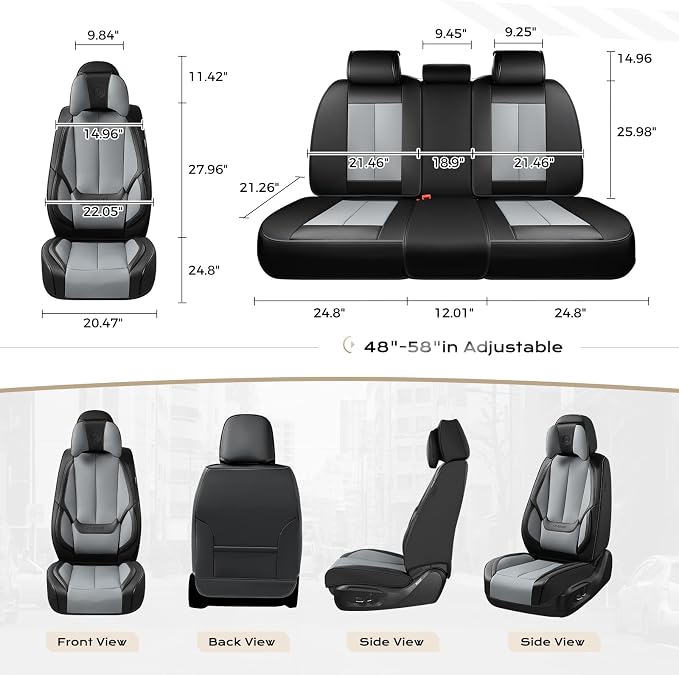 Coverado Seat Covers, Car Seat Covers Front Seats, Car Seat Cover, Car Seat Protector Waterproof, Seat Cushion Nappa Leather with Head Pillow, Carseat Cover Universal Fit for Most Cars (Black&Gray)