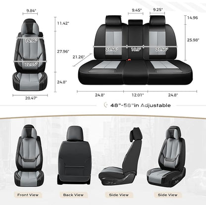 Coverado Seat Covers, Car Seat Covers Front Seats, Car Seat Cover, Car Seat Protector Waterproof, Seat Cushion Nappa Leather with Head Pillow, Carseat Cover Universal Fit for Most Cars (Black&Gray)