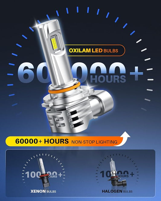 OXILAM H11 9005 Light Bulbs Combo, 96000LM 1000% Brighter 6500K Cool White Light, H11-H9-H8 9005-HB3 Fog Light DRL Replacement 1:1 Size, Wireless Design, IP68 Waterproof, Pack of 4