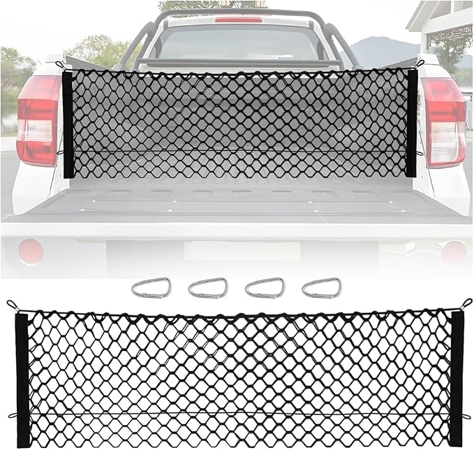 49" x 15.7" Truck Bed Organizer,Elastic Shrink Truck Cargo Net with 4 Metal Hooks Keep Truck Interior Tidy,Truck Bed Storage Hold Many Items Compatible with Chevrolet,Ford,GMC (XL 49"x15.7")