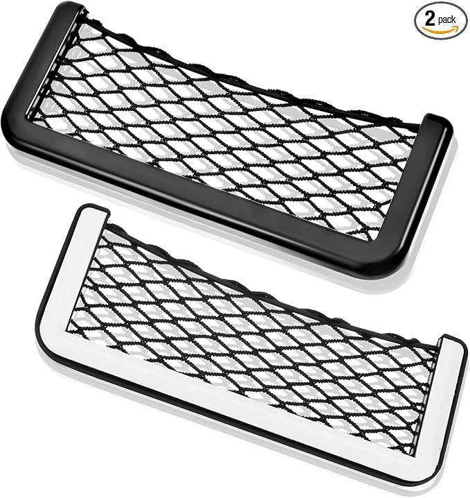 Frienda 2 Pcs Boat Storage Net Bag, ABS Plastic Car Framed Mesh Net Holder, Phone & Cargo Organizer with Screws for Auto, Rv, Boat, Pontoon, Truck Pocket Storage (8 x 3 Inch)