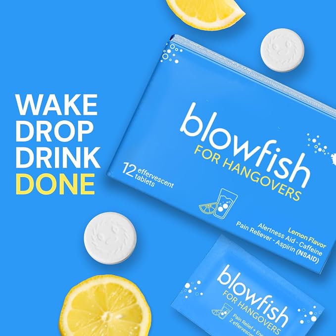 Blowfish for Hangovers - Fast Hangover Relief in 15 Minutes | FDA-Recognized Formulation | Headache Relief, Energy, and Hydration in One Step
