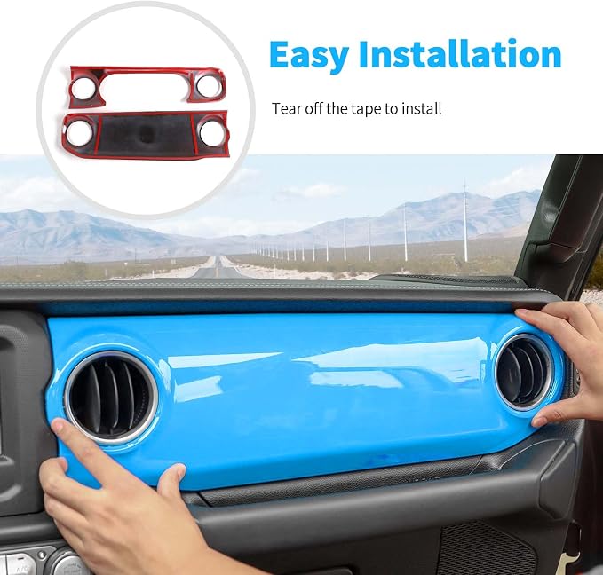 for JL Dashboard Decorative Panel Cover, Center Console Trim Cover Kit Compatible with 2018-2023 Jeep Wrangler JL JLU & Jeep Gladiator JT(Light Blue)