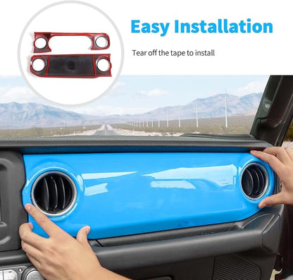 for JL Dashboard Decorative Panel Cover, Center Console Trim Cover Kit Compatible with 2018-2023 Jeep Wrangler JL JLU & Jeep Gladiator JT(Light Blue)