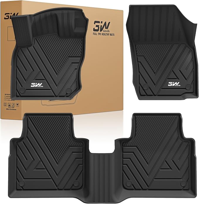3W Floor Mats for Volkswagen Tiguan 2025 2026, All-Weather Protection TPE Car Mats 2 Rows VW Tiguan Accessories, Black