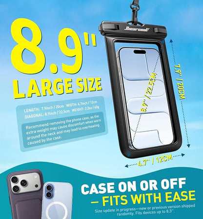 Hiearcool Waterproof Phone Pouch,Waterproof Cell Phone Dry Bag for iPhone,Universal Waterproof Case Beach Essentials for Vacation Kayak Cruise Accessories Must Haves-Black&Yellow-2Pack