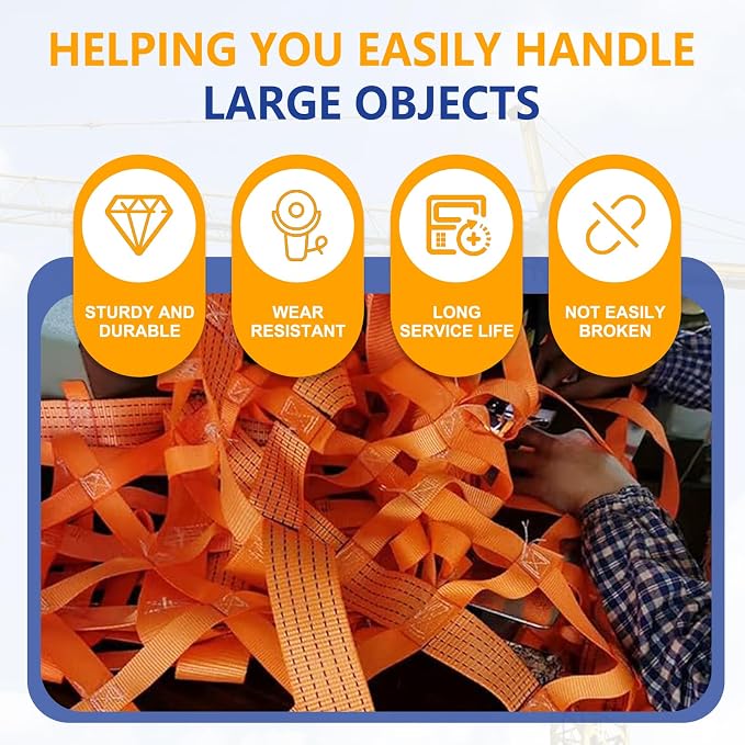 Safety Lifting Net Straps, Flat Nylon Sling Hoisting Net, 6.6' x 6.6'ft Cargo Lifting Nets, Lifting nets and Unloading Heavy Objects(Load:7800lbs) Sling Hoisting Net for Construction Rigging Moving
