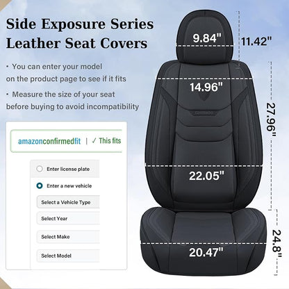 Coverado Leather Seat Covers for Cars, Car Seat Covers Full Set, Breathable Car Seat Protector with Lumbar Support, Black Seat Covers, Front and Back Waterproof Seat Cover Universal Fit for Most Cars