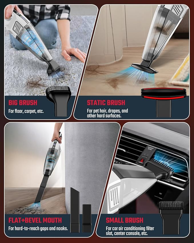 Handheld Vacuum Cordless, 9000PA Strong Suction, 2 Suction Modes, Fast Type-C Charging, Lightweight, Portable Car Vacuum Cleaner for Home Pet Office