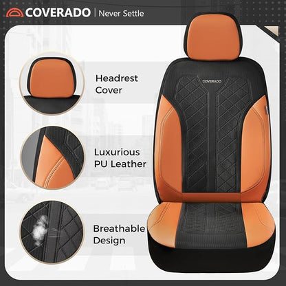 Coverado Seat Covers Front Seats, Leather Automotive Seat Covers 2-Pack, Mesh Breathable Auto Seat Protectors, Driver Seat Covers Universal Fit for SUV, Truck, Vans, Sedan