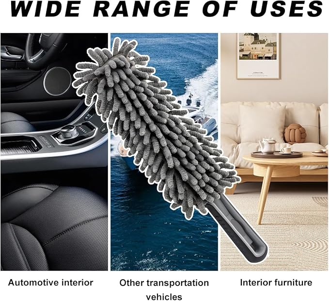Povtii Car Duster Interior - Lint-Free Microfiber Cleaning With Comfortable Handle, Reusable & Washable for Auto Exterior Interior Home Office, Car Accessories