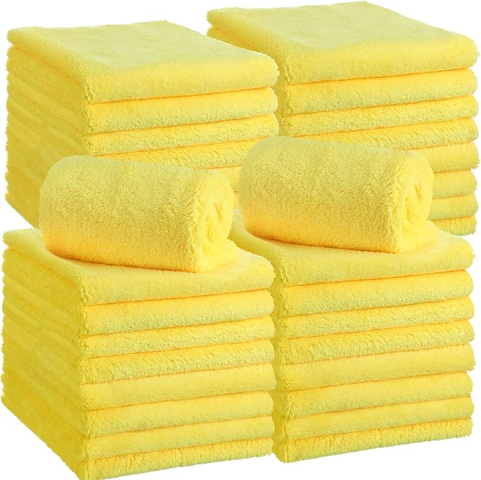 Shimeyao 30 Pcs Edgeless Microfiber Plush Towels for Cars Detailing Drying Wash Polishing Absorbent Cleaning Cloths, 500 GSM (16 x 16 Inch,Yellow)
