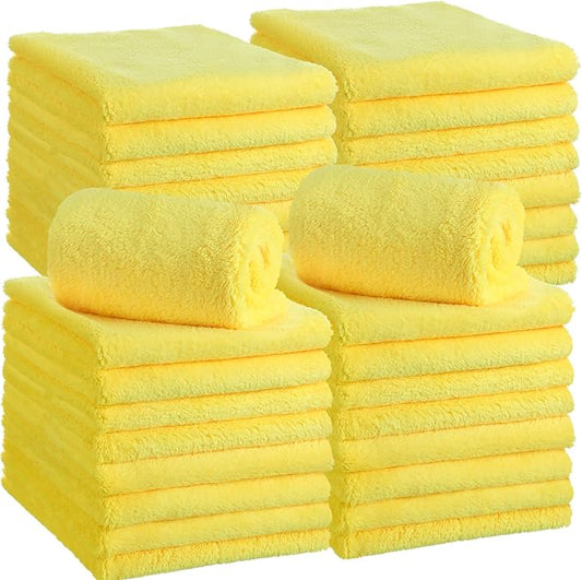 Shimeyao 30 Pcs Edgeless Microfiber Plush Towels for Cars Detailing Drying Wash Polishing Absorbent Cleaning Cloths, 500 GSM (16 x 16 Inch,Yellow)