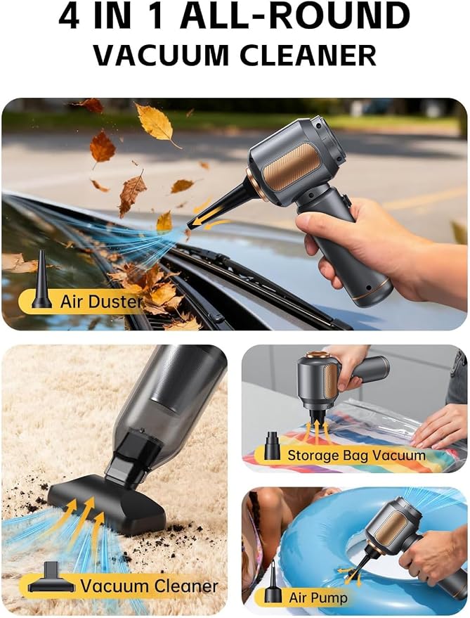 REWONDER Car Vacuum Cleaner High Power, 22000Pa Vacuum Cleaner & 110000RPM Air Duster, Handheld Vacuum with 7800mAh Battery, Storage Bag & Multi-Nozzles for Car, Home, Office