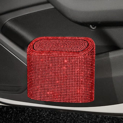Bling Rhinestone Car Trash Can,Car Garbage Can Container Sparkle Crystal Trash Bin Dustbin Organizer Leak Proof Portable Hanging Garbage Can with Lid,Red