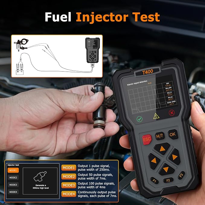 TopDiag T400 4-in-1 OBD2 Scanner Diagnostic Tool, Car Diagnostic Tool, 12V Battery Tester Check Engine Code Reader, Relay Tester, Fuel Injector Tester for Any Vehicle with an OBDII Port