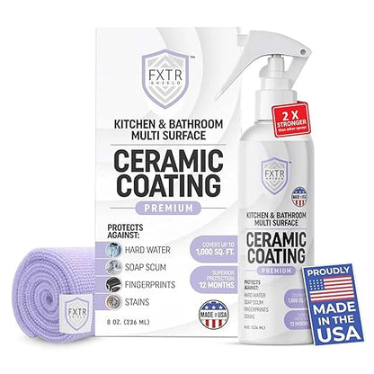 Fixture Shield Home Ceramic Coating Spray - SiO₂ Hydrophobic Protection for Kitchen & Bathrooms + Stainless Steel | Repels Fingerprints, Stains & Hard Water | Extra Strength Formula | Made in USA