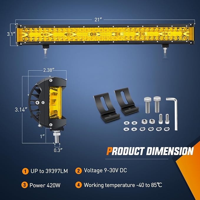 Nilight Side Shooter LED Light Bar 20 Inch Triple Row Spot Flood Combo Yellow Beam Lighting with 5Pin Rocker Switch Wiring Harness Kit for Off-Road Light on Truck SUV ATV UTV