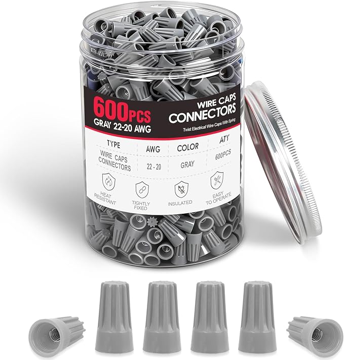 Nilight 600PCS Gray Wire Connectors Kit 22-20 AWG Electric Wire Caps Insulating Insert Twist Electrical Wire Terminal with Spring for Connect Electrical Wiring Automotive Car Truck Boats Marine