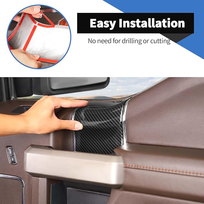 Voodonala for F150 2015-2020 Interior Door Handle Cover with Door Panel Cover Compatible with Ford F-150 2015-2020, F150 Interior Accessories 8Pcs(ABS,Carbon Fiber Black)
